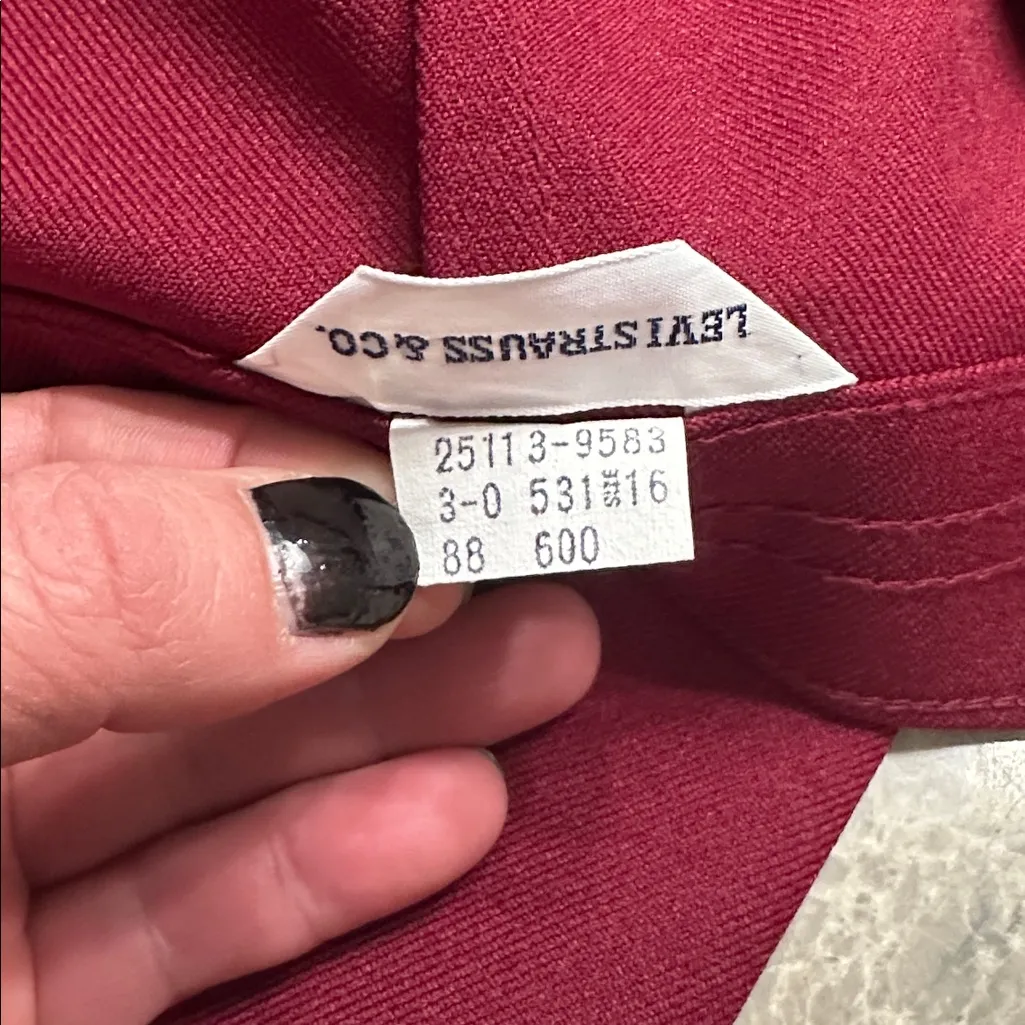 Vintage Levi Strauss 1988 High Waist Burgundy Straight Leg Pants Sz 16 Polyester - Image 8