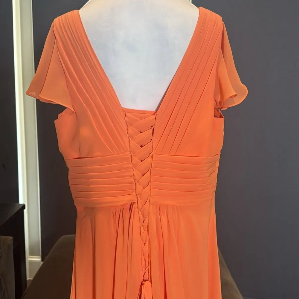 Orange Flutter Sleeve Full Length Chiffon Bridesmaid Dress Corset Back Size 18W - Image 6