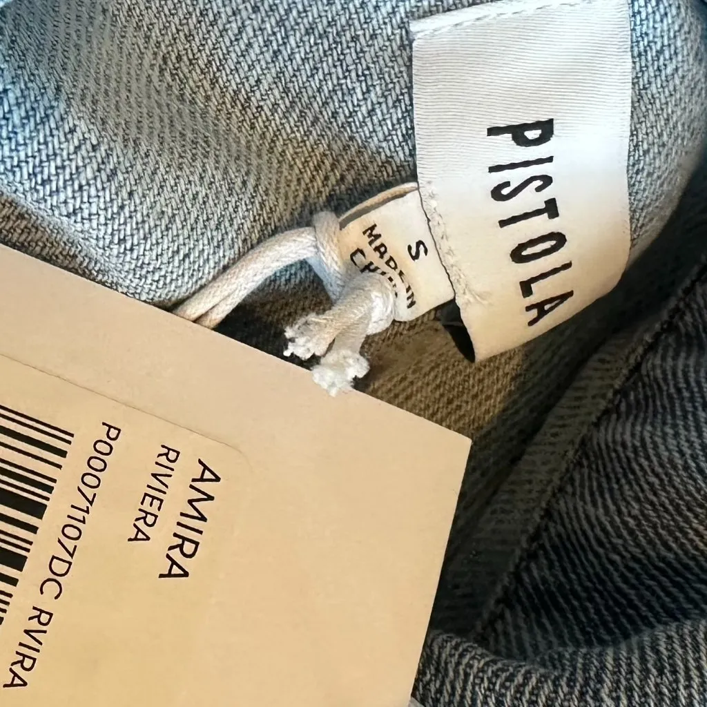 Pistola Amira Denim Midi Dress Riviera Wash High Slit Long Sleeve Size Small NWT - Image 13