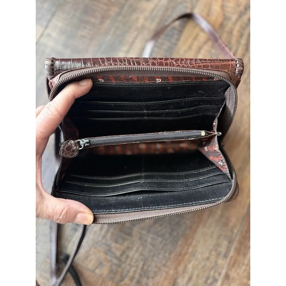 Brighton Crossbody Bag Wallet Brown Crocodile Leather Organizer Card Slots - Image 13