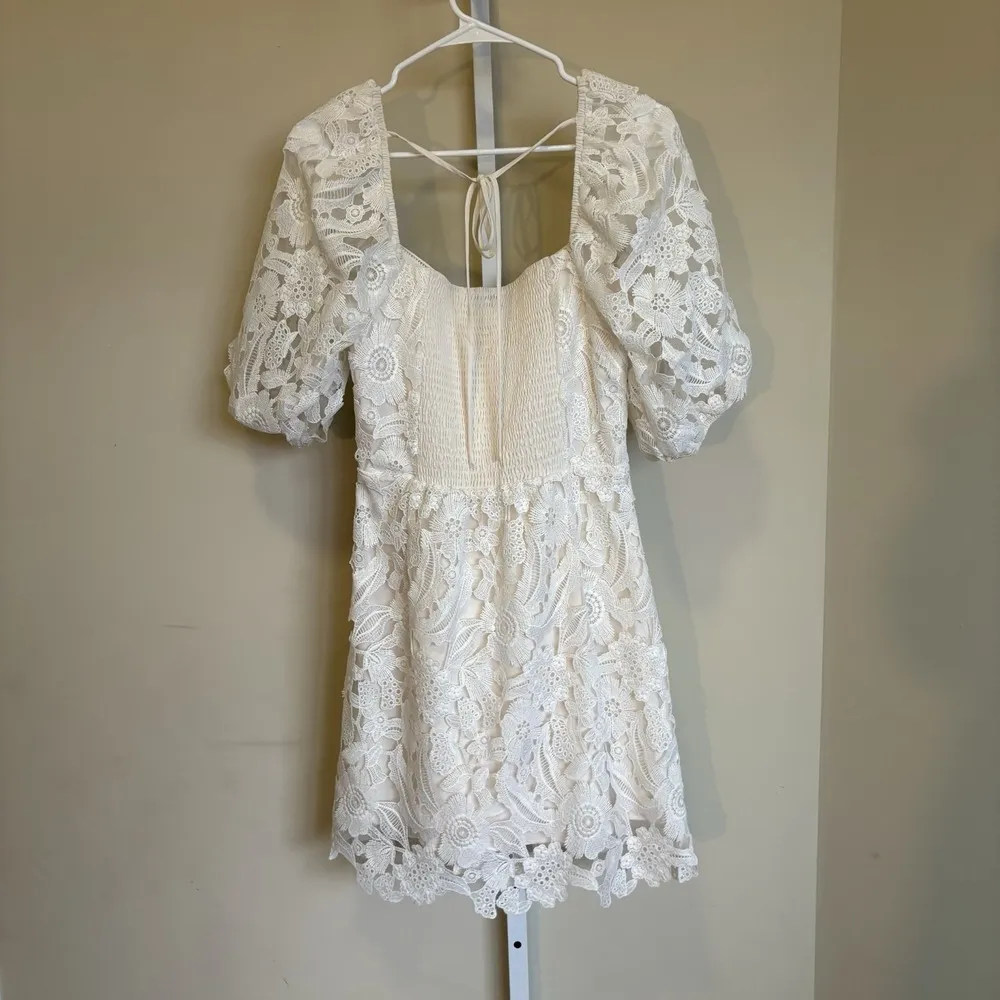 LUCY PARIS ELAINE Ivory Lace Floral Mini Dress Size Small - Image 8