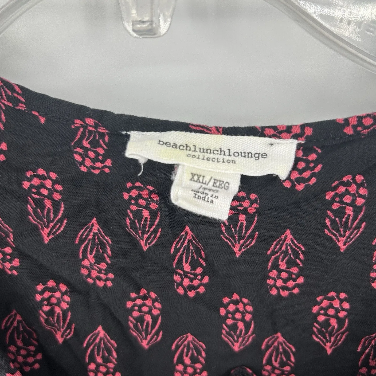 Beach Lunch Lounge Boho Peasant Dress Black Pink Floral Balloon Sleeves Size XXL - Image 8