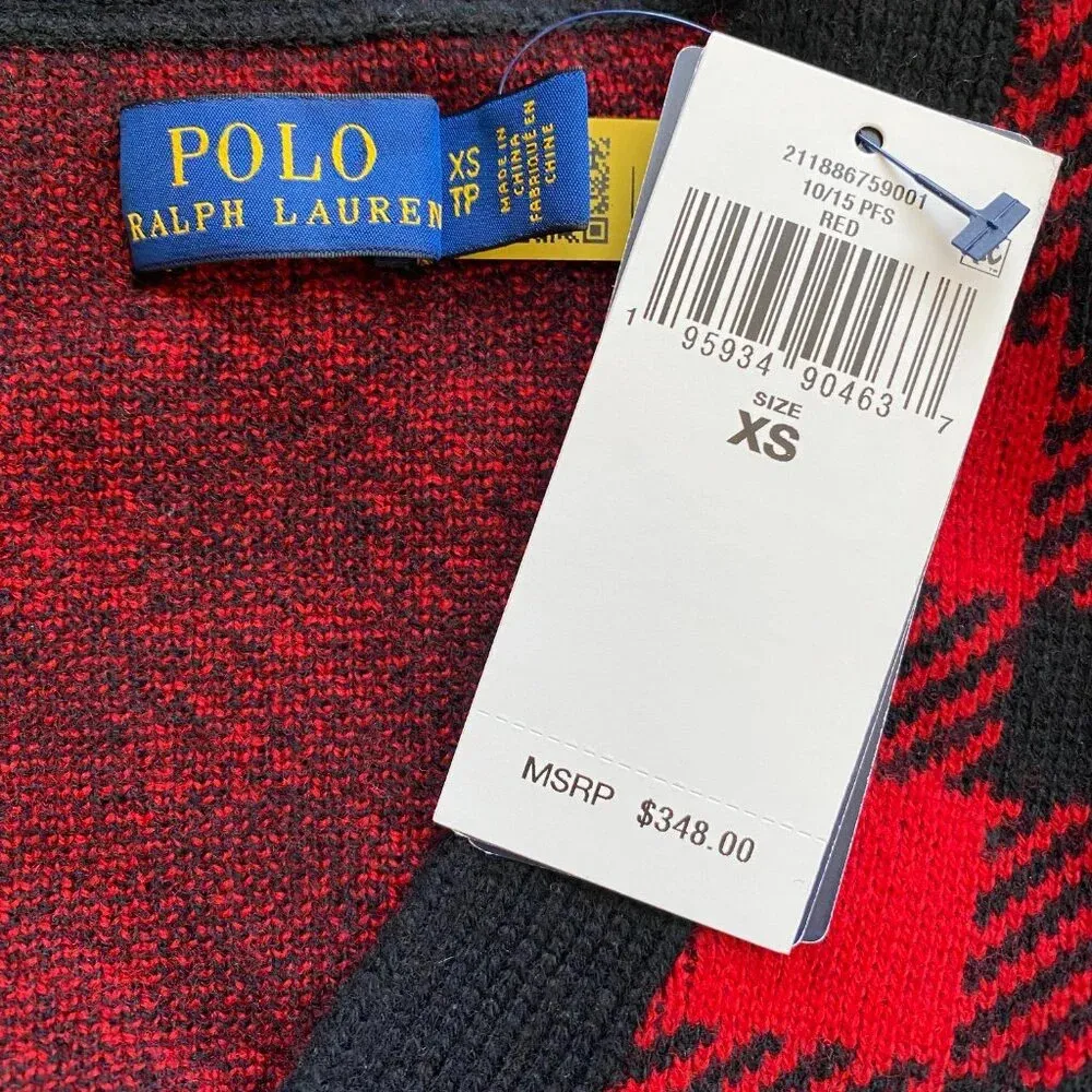 NWT Polo Ralph Lauren Buffalo Plaid Cropped Cardigan Sweater Womens XS Red Black - Image 11