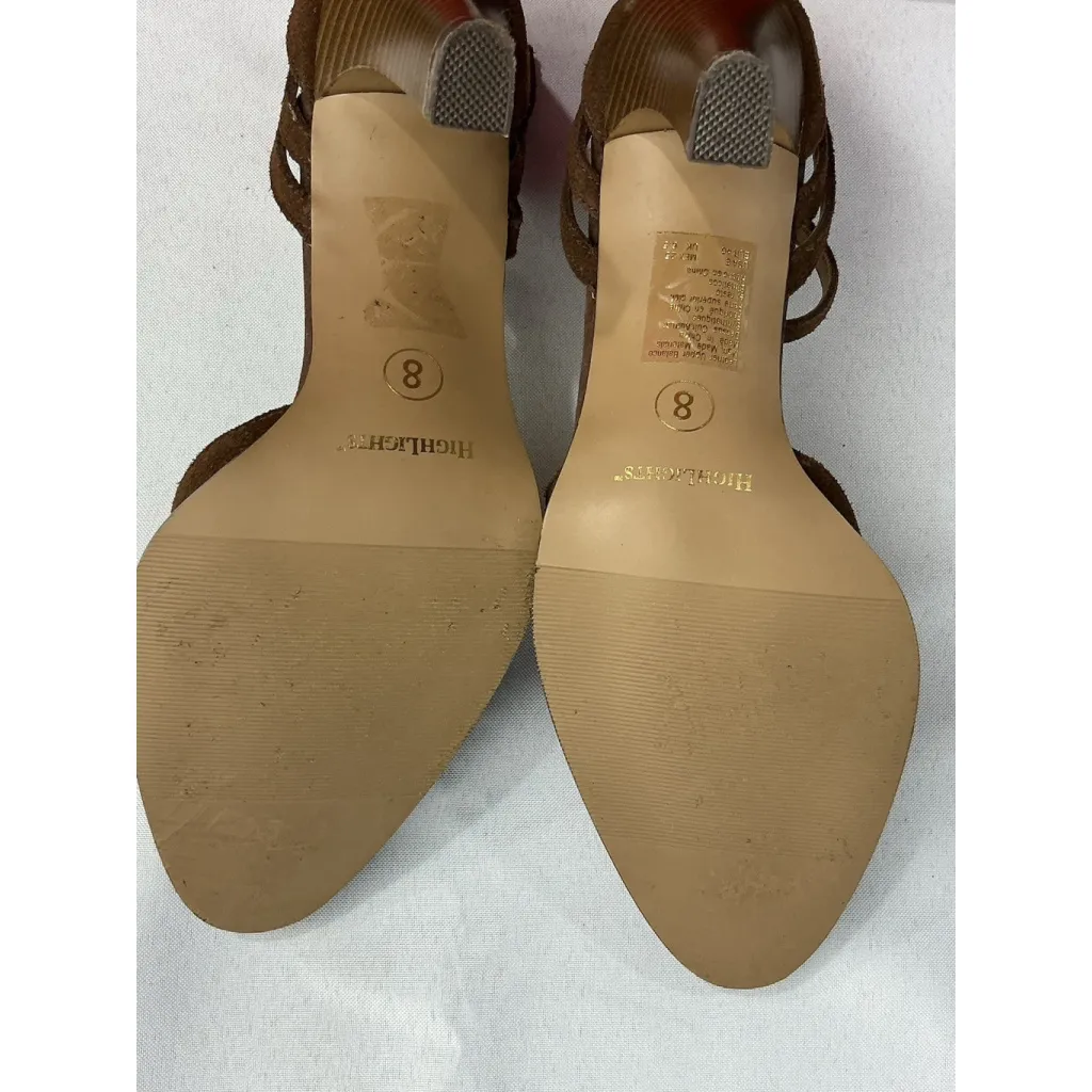 Womans Highlights High Heel Pumps 8 Brown Strappy - Image 7