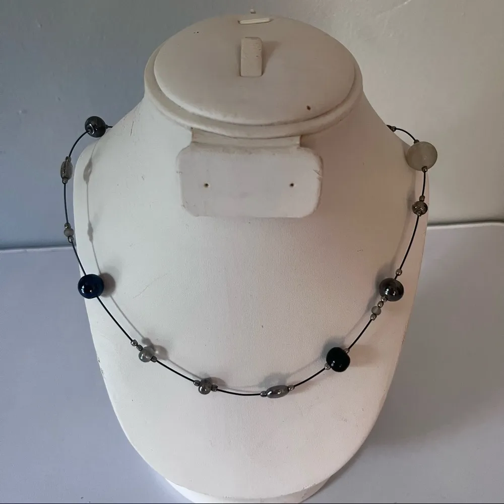 Wearable Art Silver Illusion Beaded Single or Dual Strand Metal Necklace - Image 3