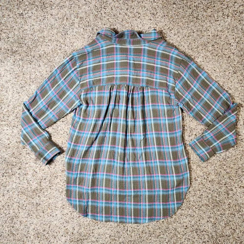 Anthropologie Pilcro Breezy Plaid Button Down Collared Shirt Size Small Viscose - Image 2