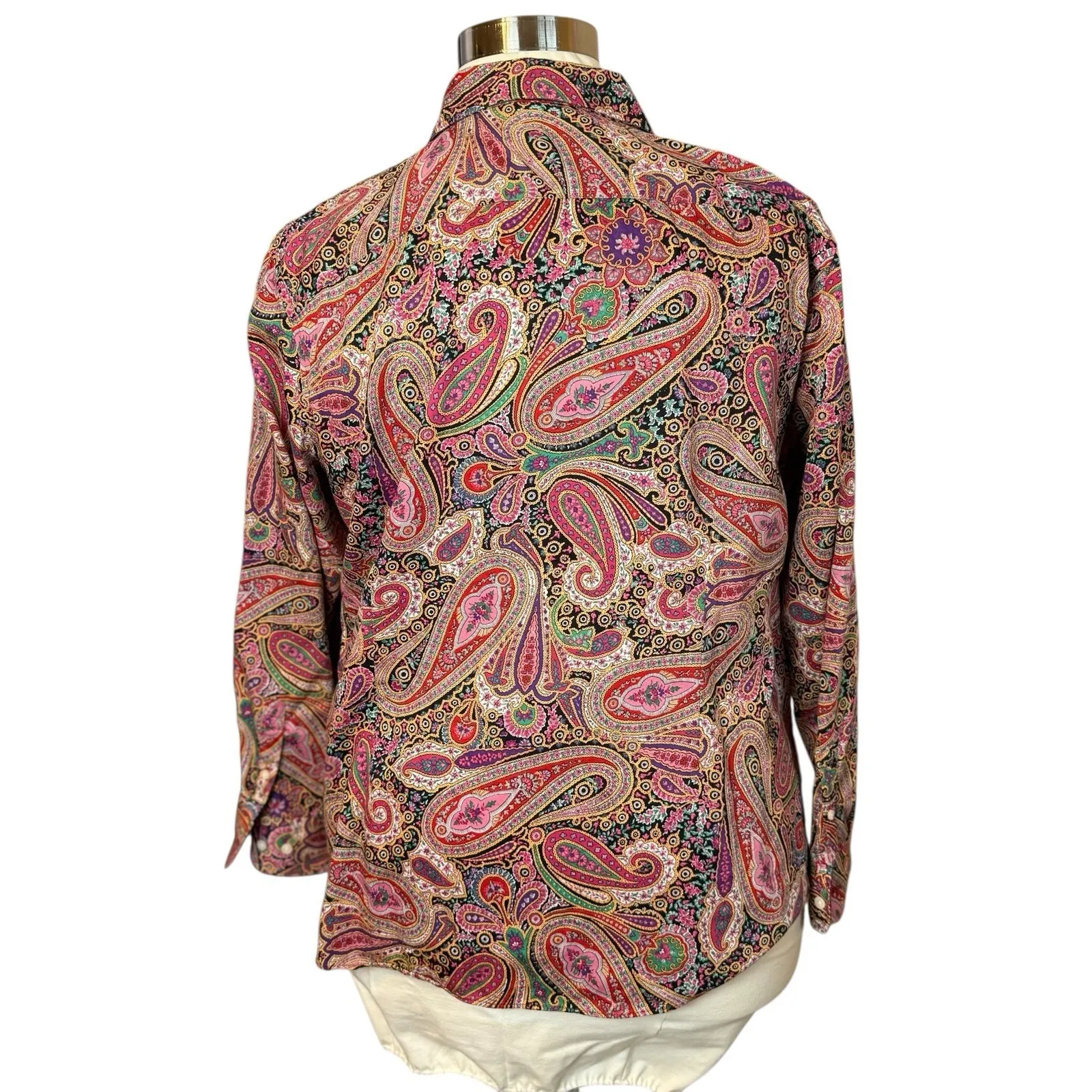 Chaps Womens Plus Button Front Shirt 2X Multicolor Paisley Office No Iron - Image 4