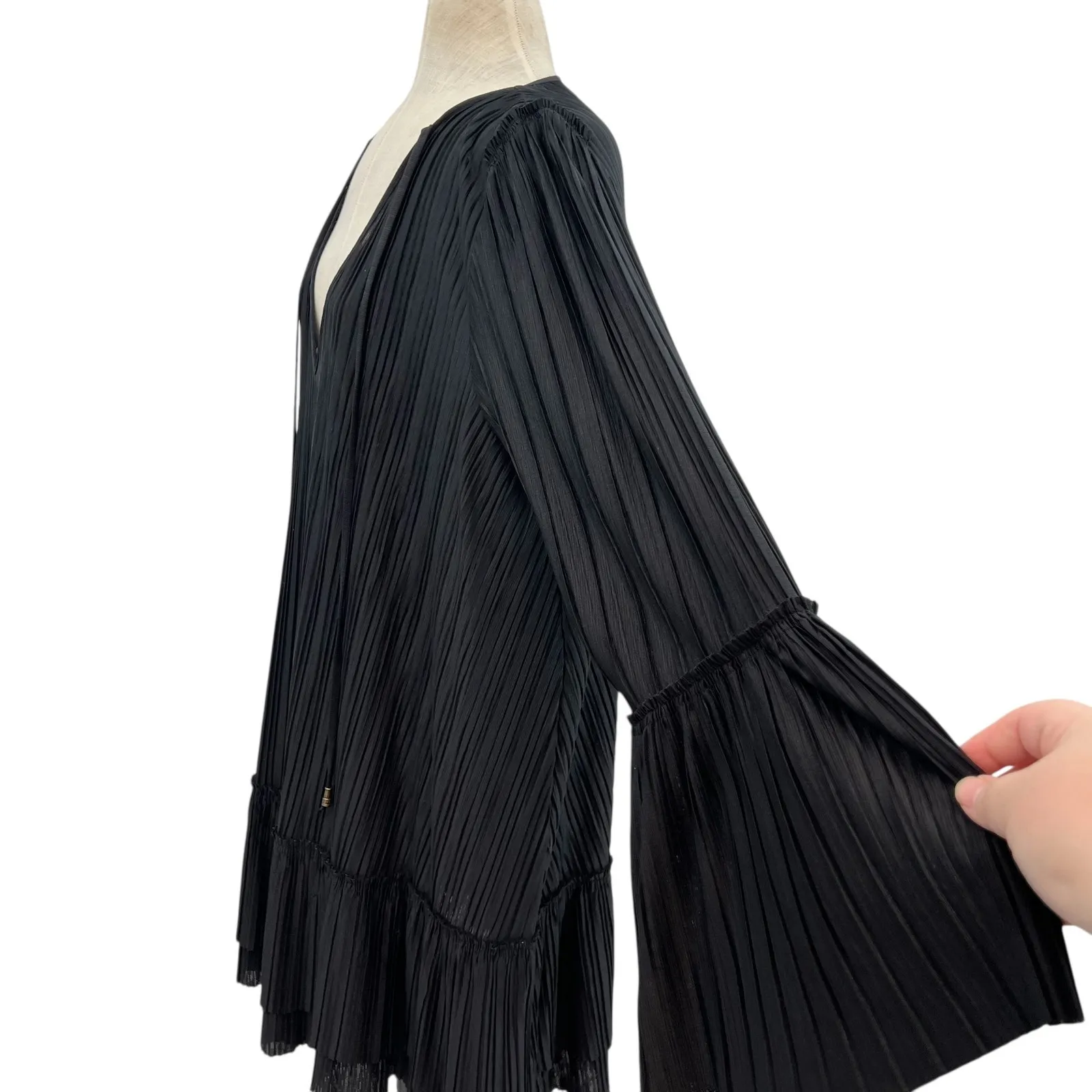 Free People Can't Help It Plisse Pleated Long Sleeve Mini Dress Black Size Large - Image 8