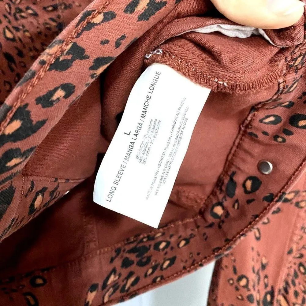 Ella Moss Lenna Brick Red Leopard Print Mobwife Fall Denim Jean Jacket L - Image 2