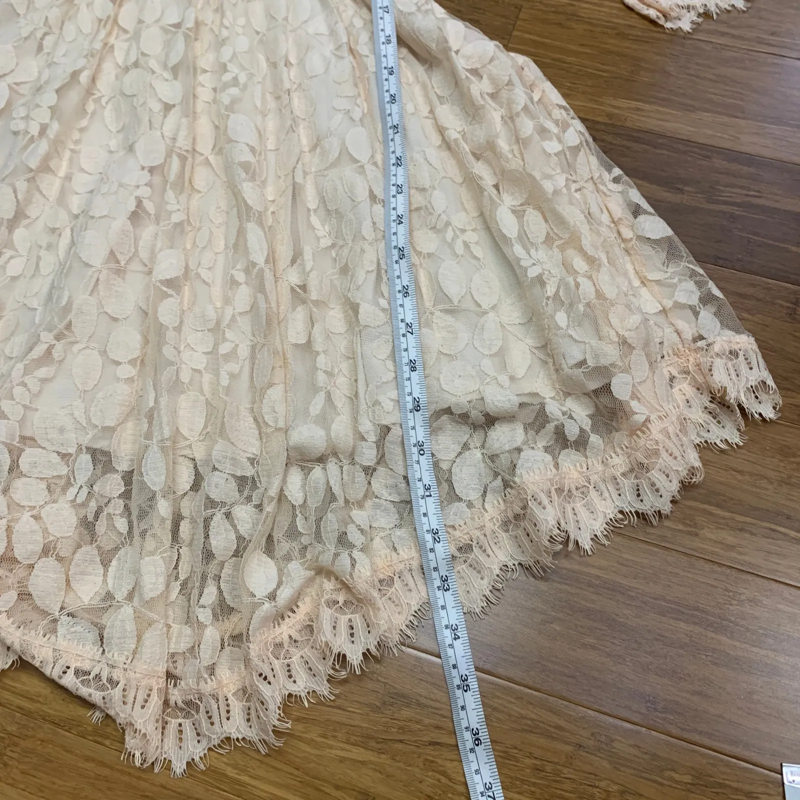 Free‎ People Lace Dress Womens Size 2 Long Sleeve Beige Hi Low Hem Summer Boho - Image 8