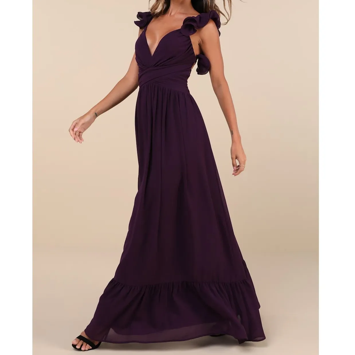 Lulus NWT Soiree Celebration Purple Ruffled Lace-Up Chiffon Maxi Dress Small - Image 2