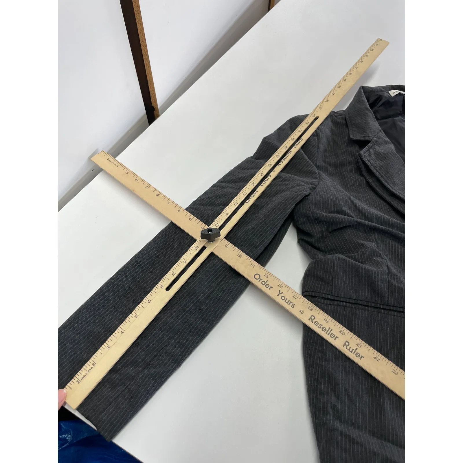 Moon River Jacket Womens Large Grey Pin Striped Double Layer Twill Button Blazer - Image 9