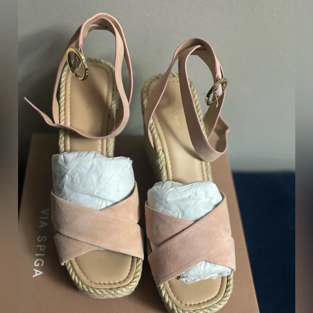 VIA SPIGA Pink 1" Platform Sesilia Wedge Buckle Leather Espadrille Shoes Size 9.5 - Image 2