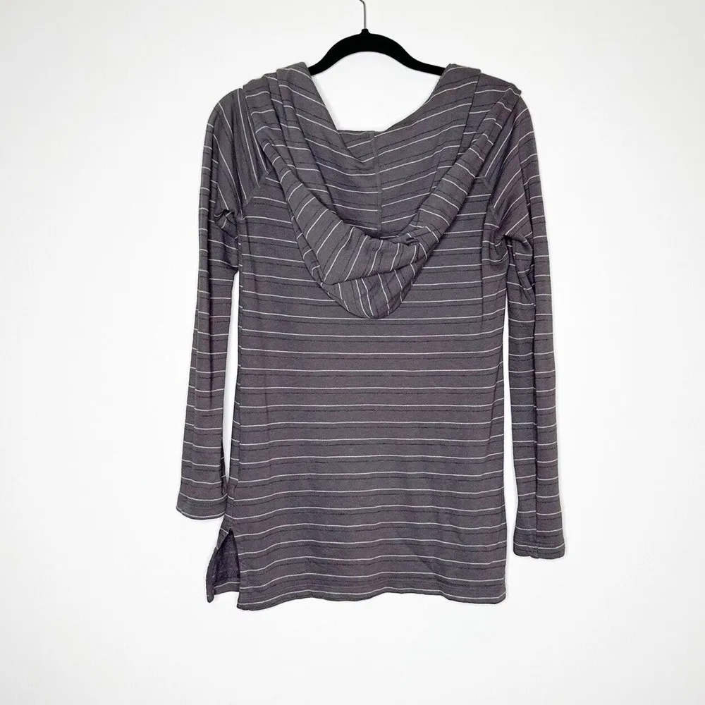 Standard James Perse Striped Tunic Pullover Hoodie Cotton Womens Gray Size 2 M - Image 2