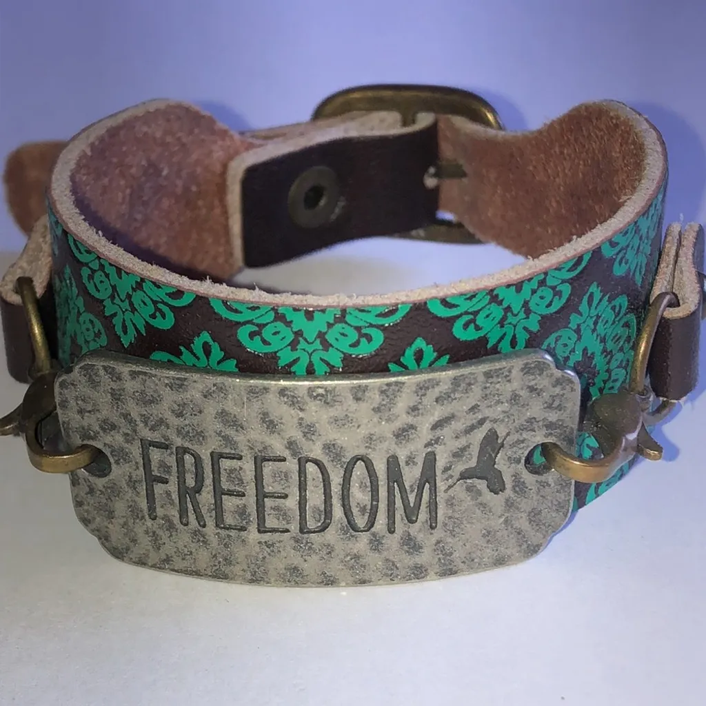 Leather Boho Freedom Interchangeable Charm Floral Boho Bracelet Brown - Image 6