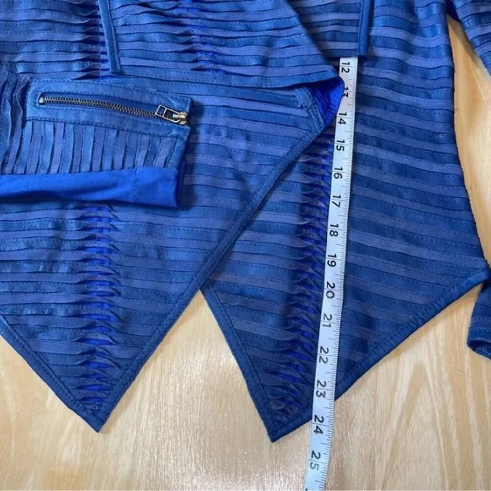 Neiman Marcus Blue Genuine Leather Striped Jacket S - Image 15