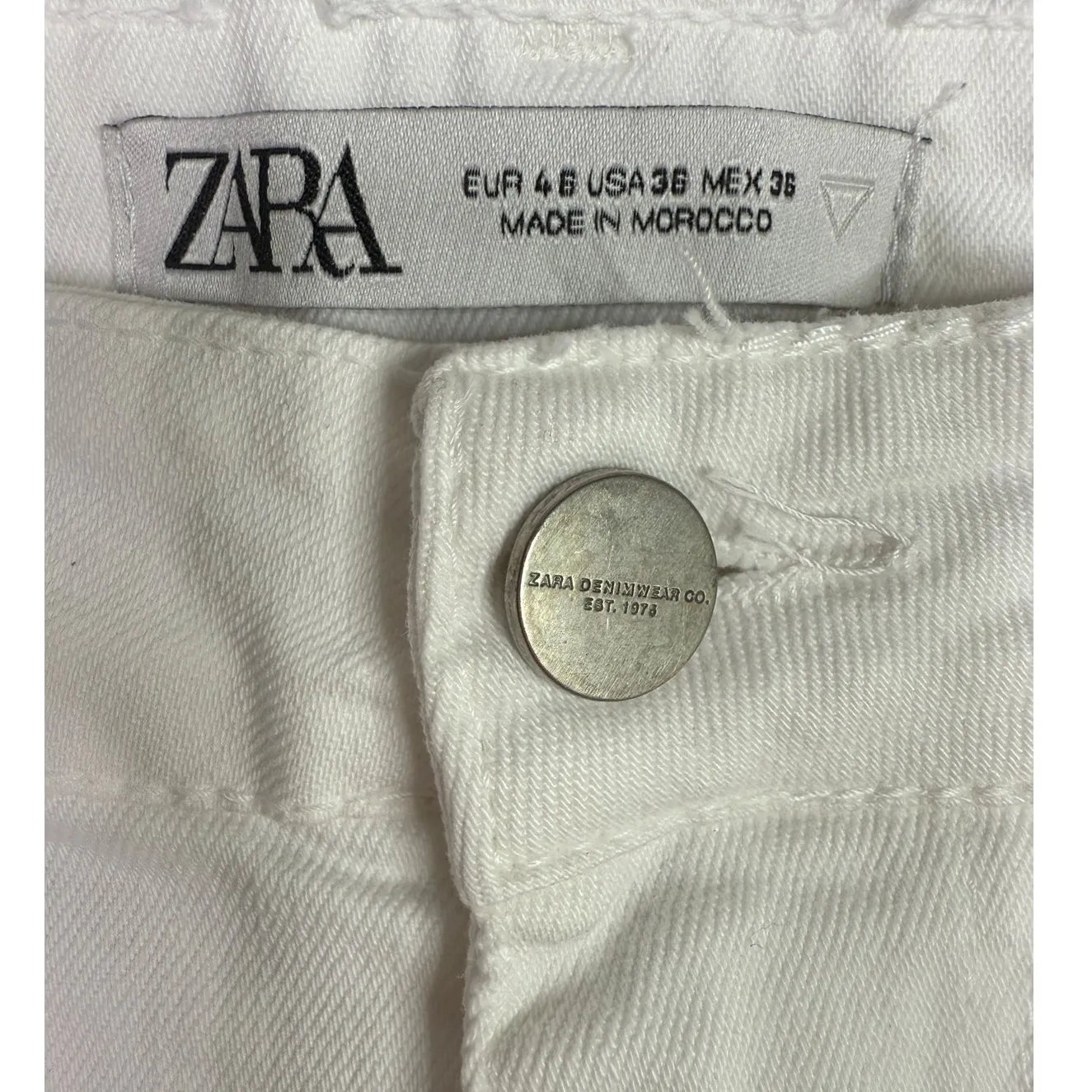 Zara Straight Leg High Rise Stretch Casual Ankle Cropped Denim Jean Zip 36 White - Image 8
