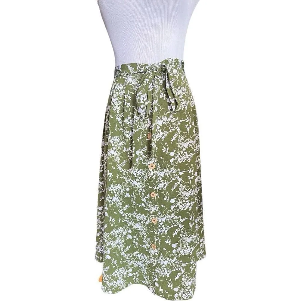 Womens Chocolate USA Floral All Over Print Button Down Midi Skirt - Image 2