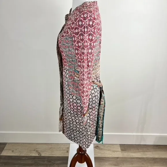 AnaMika Khanna Boho Patchwork Floral Tunic Dress Belted Long Sleeve India Red Size M - Image 12