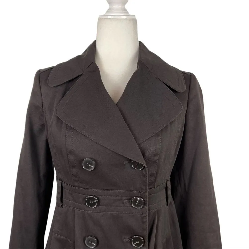 Zara Double Breasted Pleated Trench Coat Jacket Dark Brown Size Small Office Job - Image 2