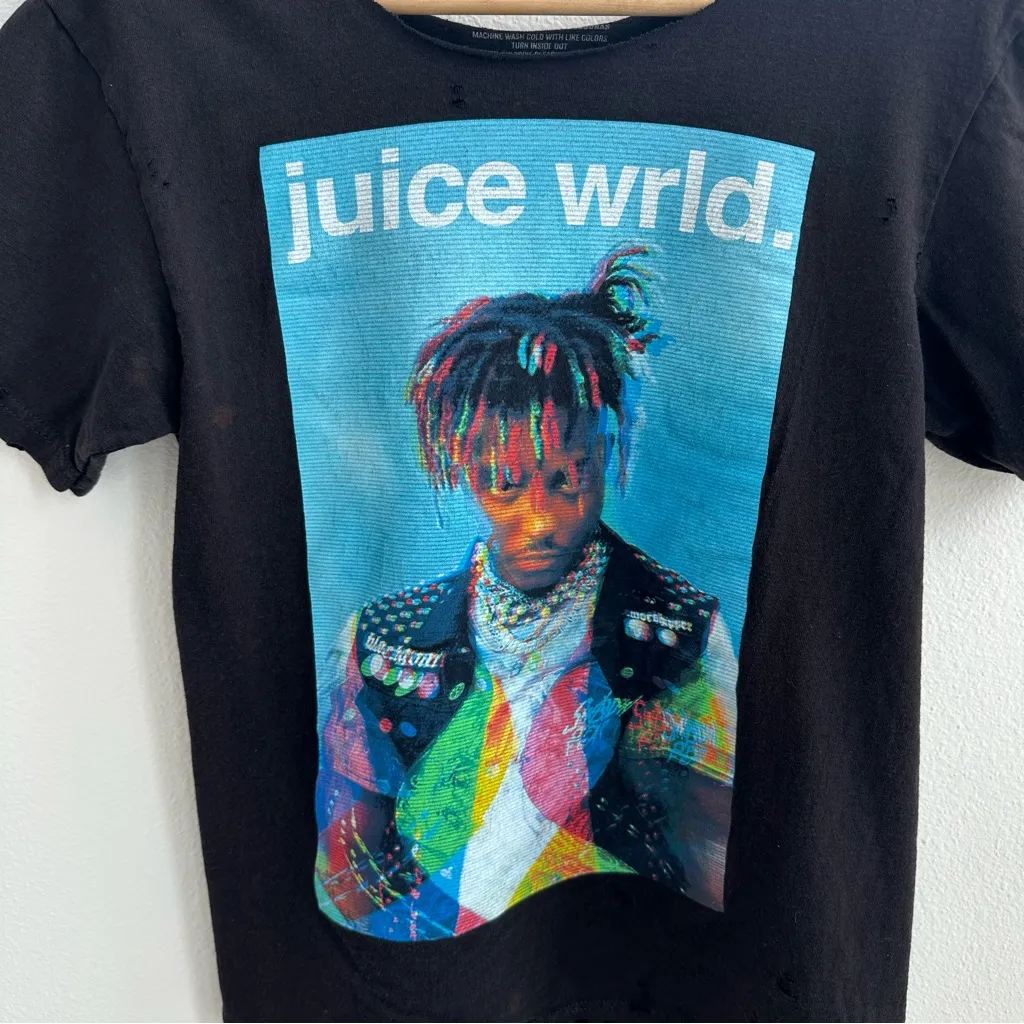 Black Juice WRLD Off The Shoulder Destroyed Tee Size M - Image 3