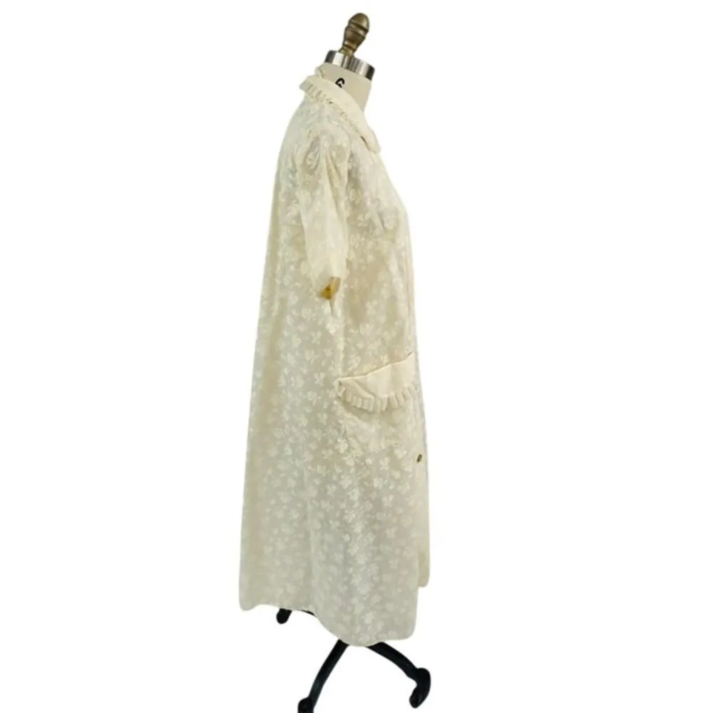 1950s Marilyn Retro Vintage Nylon Flocked House Coat Beige Womens M Adorable Size M - Image 5