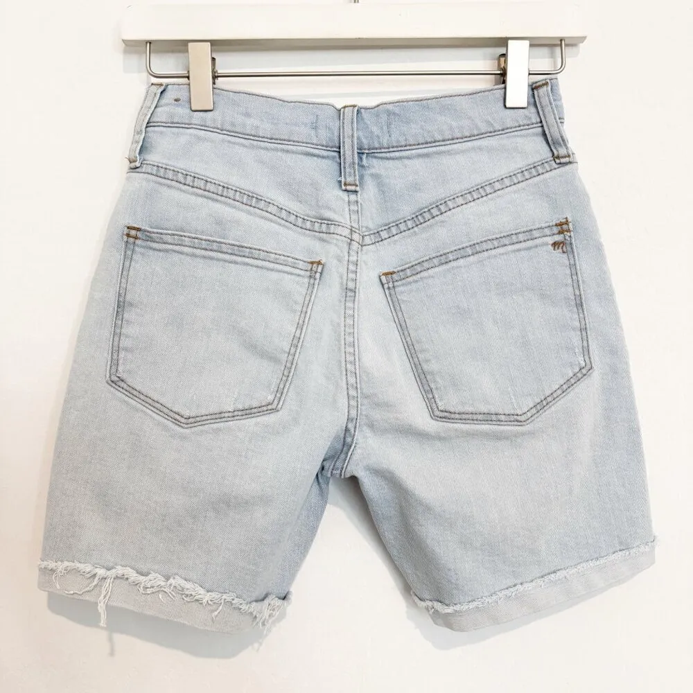 Madewell Mid Length Light Wash Blue Cuffed Bermuda Long Jean Shorts Boho Size 23 - Image 10