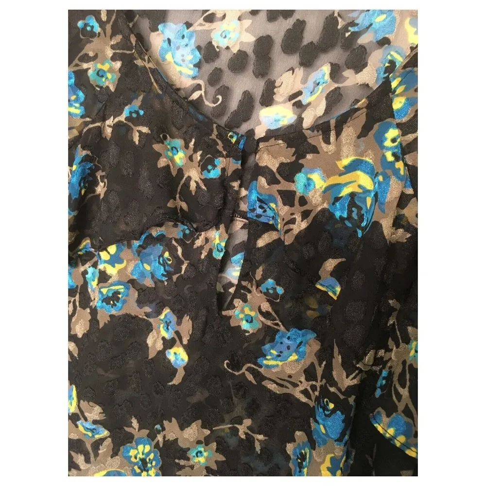 Lane Bryant Top Womens 26 Floral Sheer Short Ruffle Sleeve Boho Textured Black - Image 3