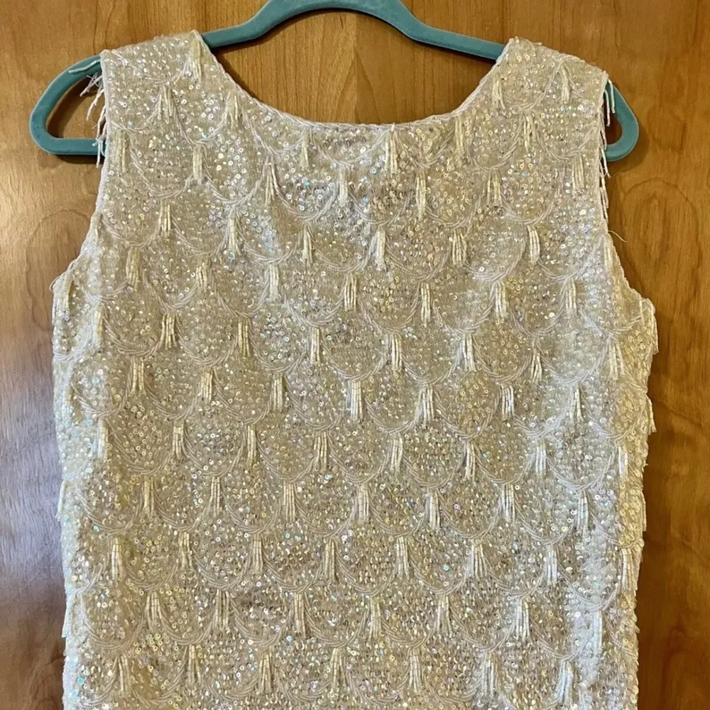 Kenzar Hong Kong Flapper Sleeveless Top Sequins Vintage Beaded Tassels Size 36 - Image 3