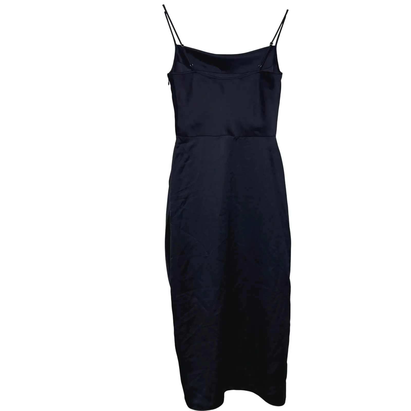 Open Edit Black Satin Slip Midi Dress Spaghetti Strap XS Surplice Ethereal Whims - Image 2