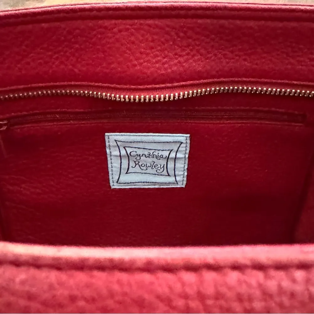 red leather tote purse, suede lined, vintage - Image 15