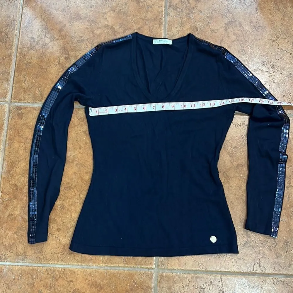 Versace collection vintage v neck sweater with rhinestones on sleeves Blue - Image 8