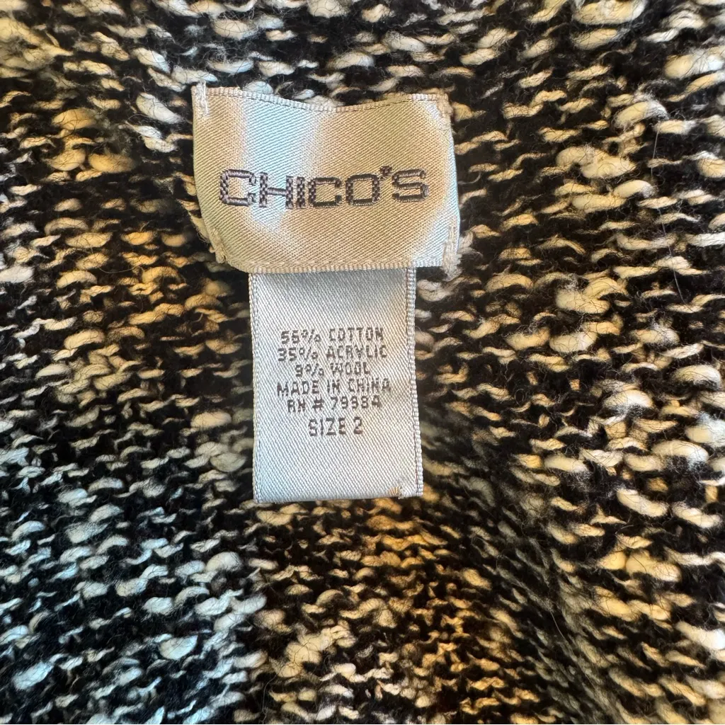 Chico's Black and White Knit Fringed Ling Cardigan 2 12 Large L - Image 6