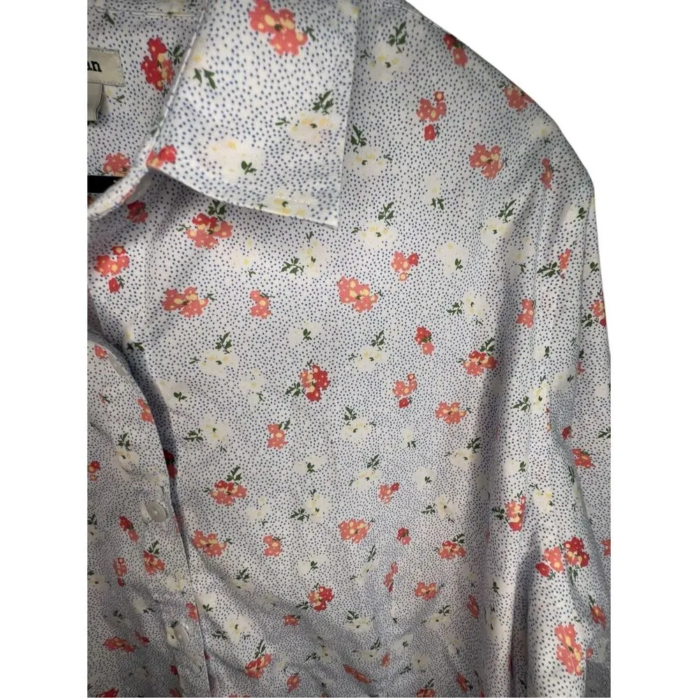 L.L. Bean Floral and Polkadot Pattern Button Up Half Sleeve Top White Size XL - Image 2