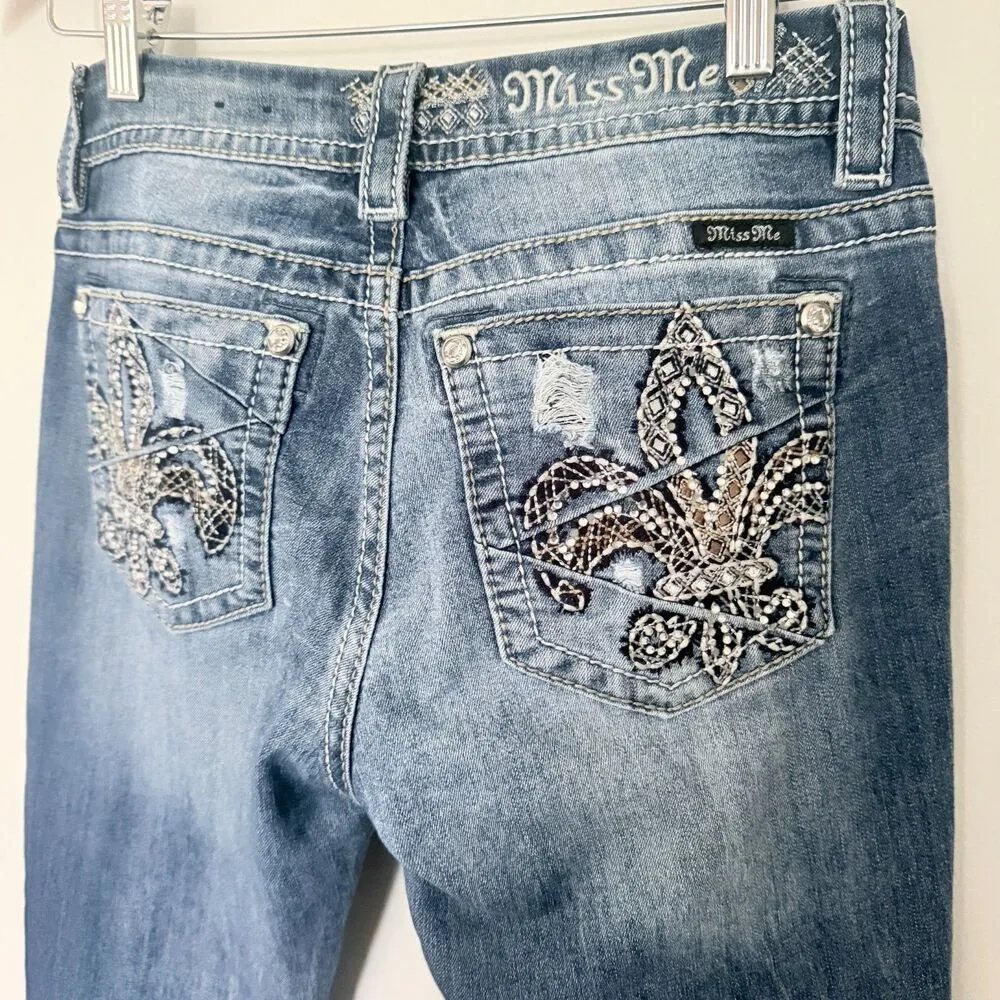Miss Me Signature Straight Jeans Embellished Low Rise Stretch Rhinestone Sz 28 - Image 11