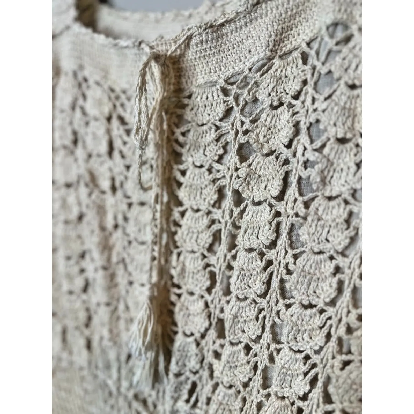 Designed by NT Crochet Maxi Dress Size Medium Cream Boho Hippie Festival Neutral - Image 8