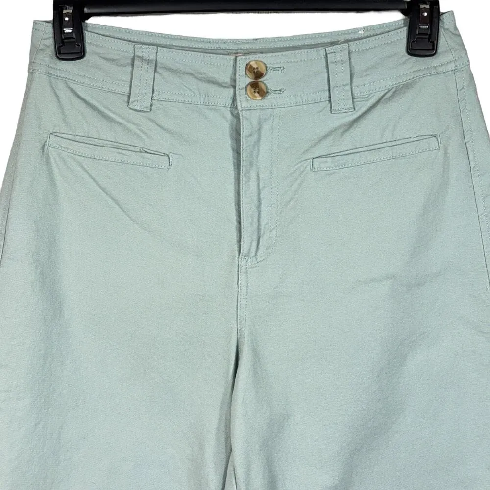 A New Day SZ 8 Wide Leg Crop Pants Stretch Hi-Rise Zip-Fly Pockets Light Green - Image 2