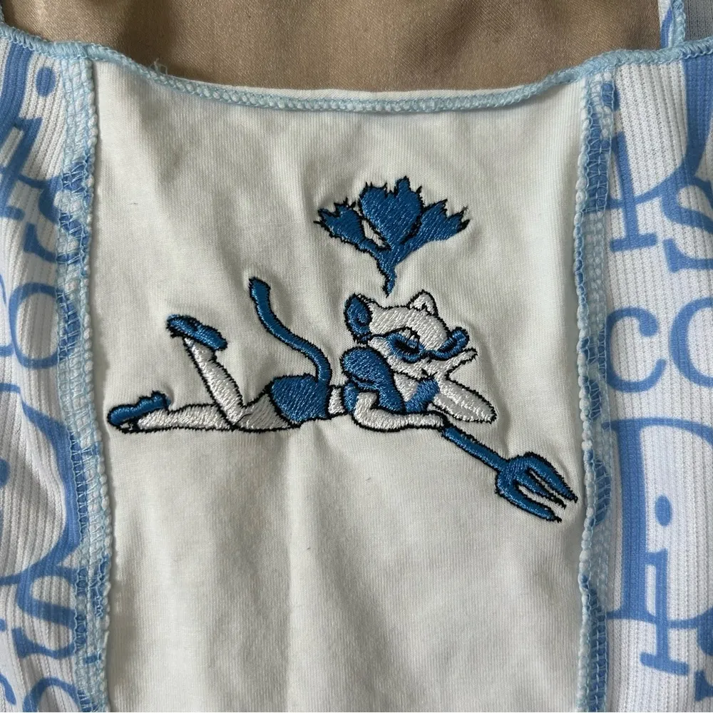 Graphic Blue & White Tank Crop Top - Image 3
