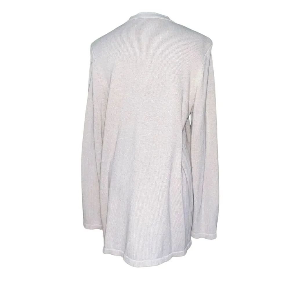 J. Jill Oatmeal Neutral V Neck Wool Silk Blend Cardigan Sweater Size‎ Medium Tan - Image 3