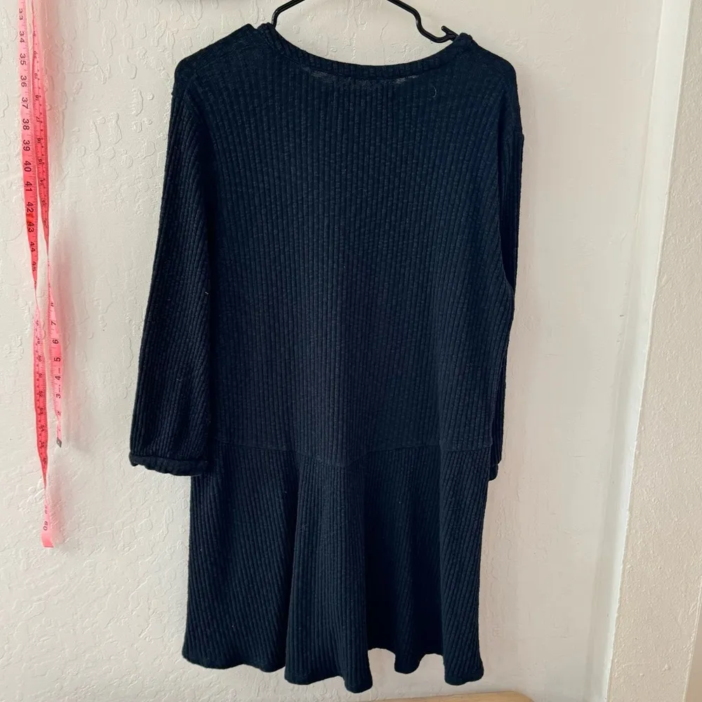 Free People Beach Black Blossom Cotton Ribbed Henley Mini Dress Long Sleeve XS - Image 4