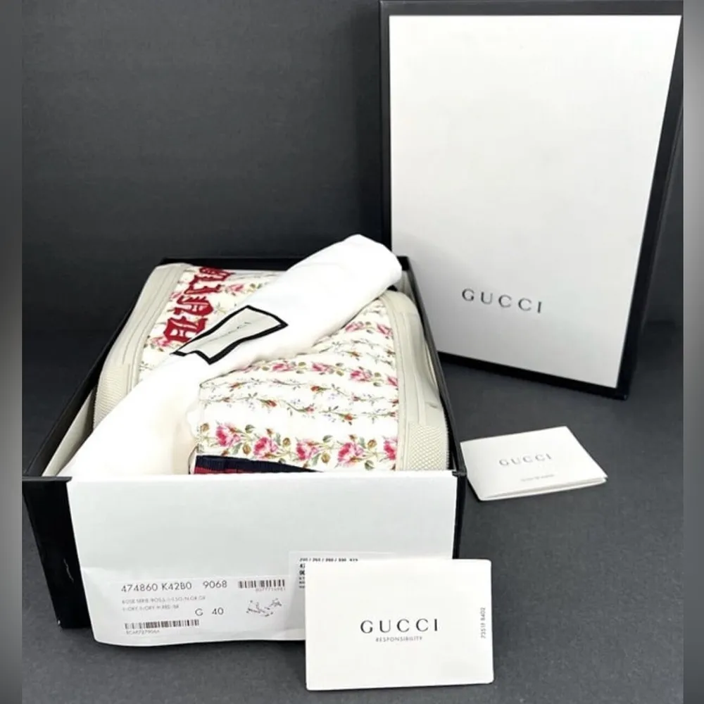 Gucci Major Blind For Love Rose Serie Print Satin High Top Floral Sneakers EU 40 - Image 2