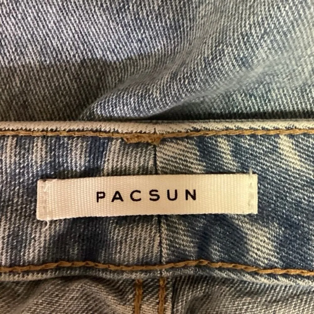 Pacsun Blue Patch Work Color Block Striped Straight Tapered Denim Jeans Sz 25 - Image 4