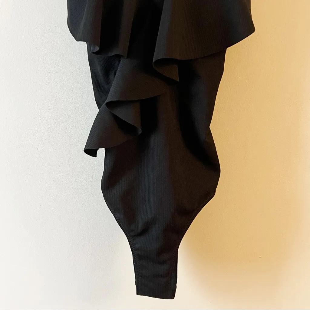 Cupshe Black Ruffle Overlay V-neck One Piece Bathing Suit Size Large NEW - Image 3