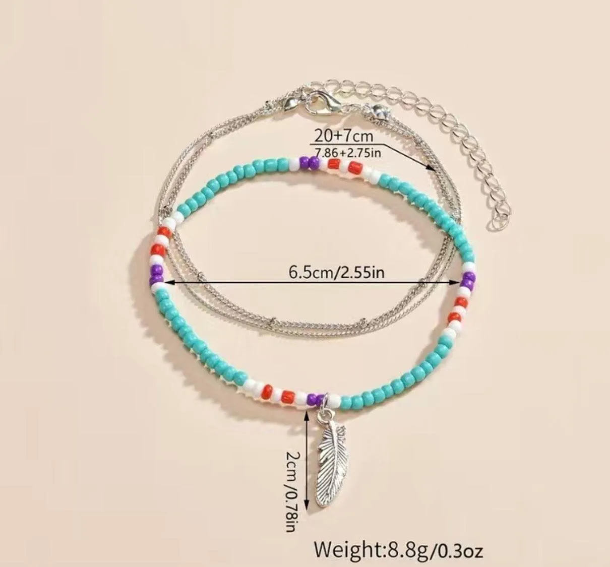 New Boho Beachy Festival Vibe Adjustable Size Feather Charm Anklets Multiple - Image 4