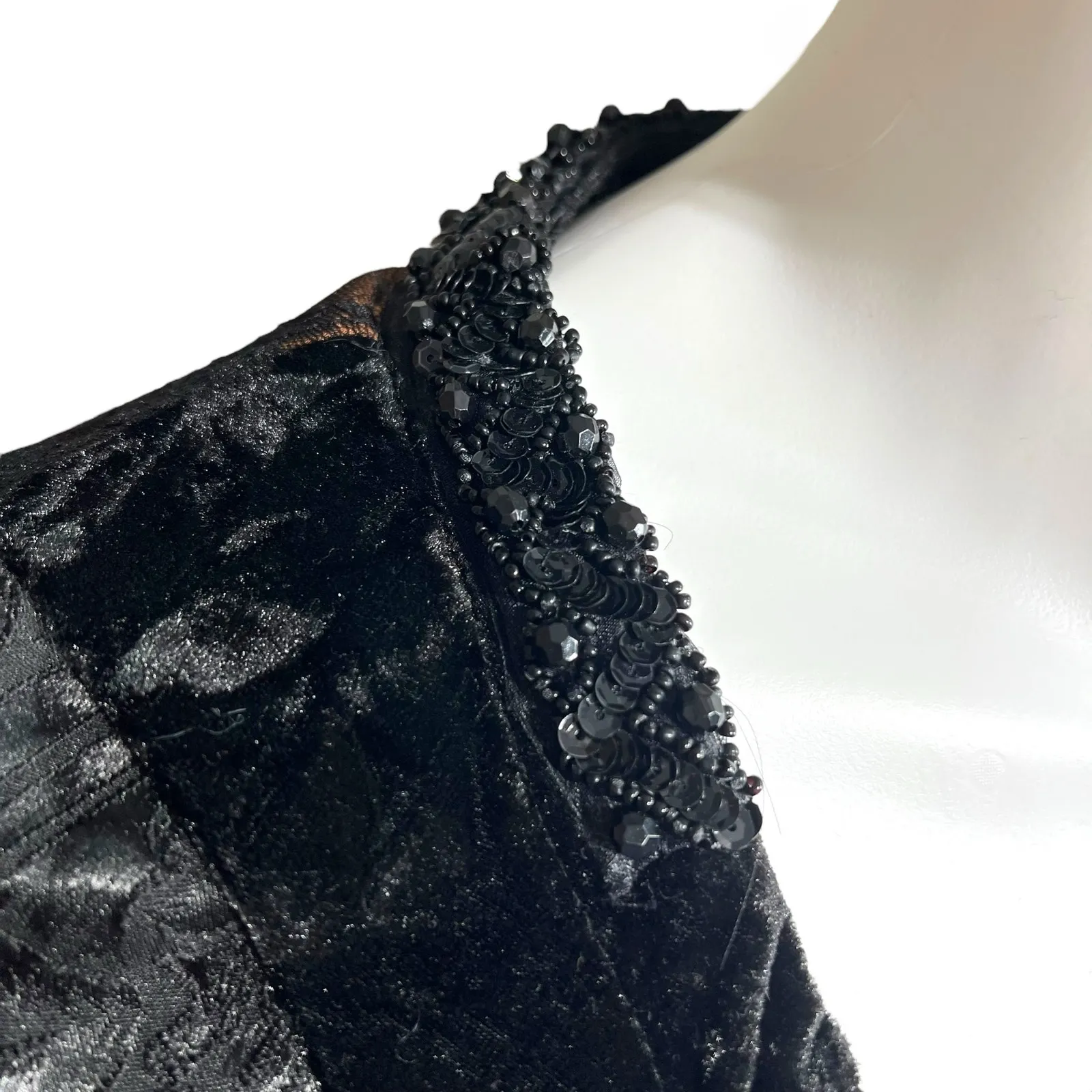 Y2K BKE Boutique Womens Blazer Suit Jacket Crushed Velvet Lace Beaded Black Tan - Image 8