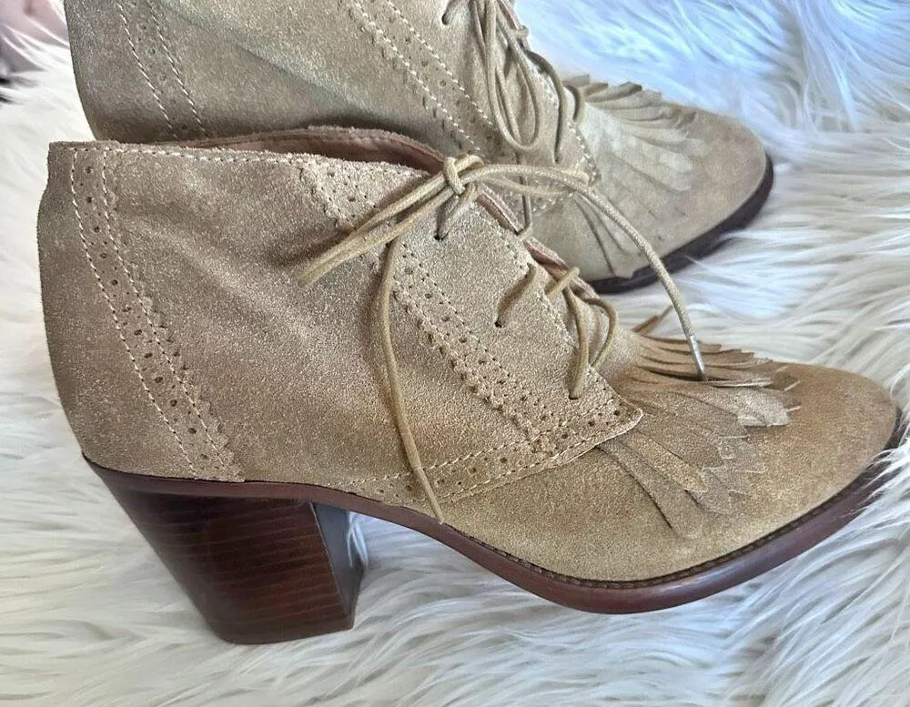 MADEWELL x 1937 | Suede Leather "Aberdeen" Tan Fringe Ankle Boots Booties | 9 - Image 3