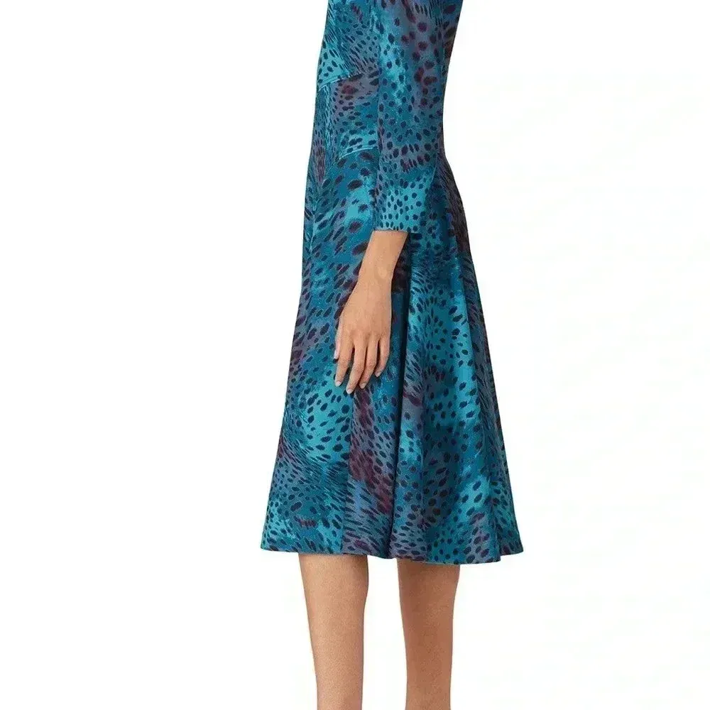 Natori Blue Teal Cheetah Print Swing Midi Dress Women’s Size 4 Small S - Image 3