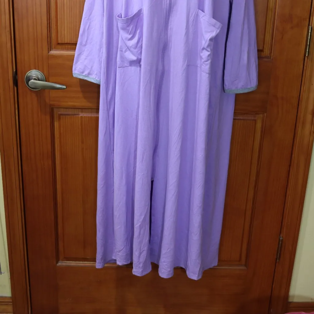 Ekouaer Lavender Full Zip House Dress Lounge Pajamas LG NWT Comfortable Cozy - Image 2