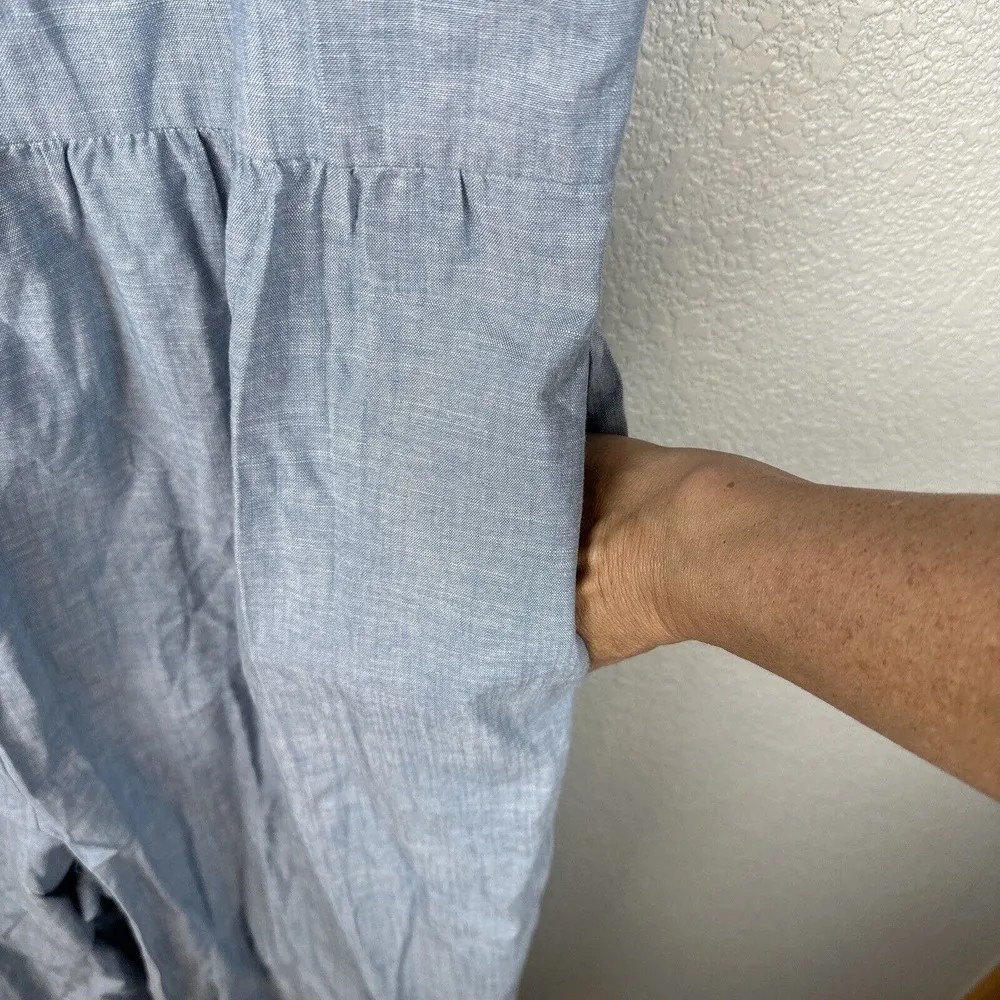 Nordstrom 1901 Womens Ruffle Sleeve Crop Jumpsuit 18 Plus Blue Chambray Pockets - Image 3