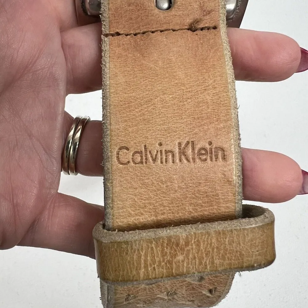 Calvin Klein Size L Belt Leather Beige Perforated Silver Tone Buckle Vtg Women’s - Image 4